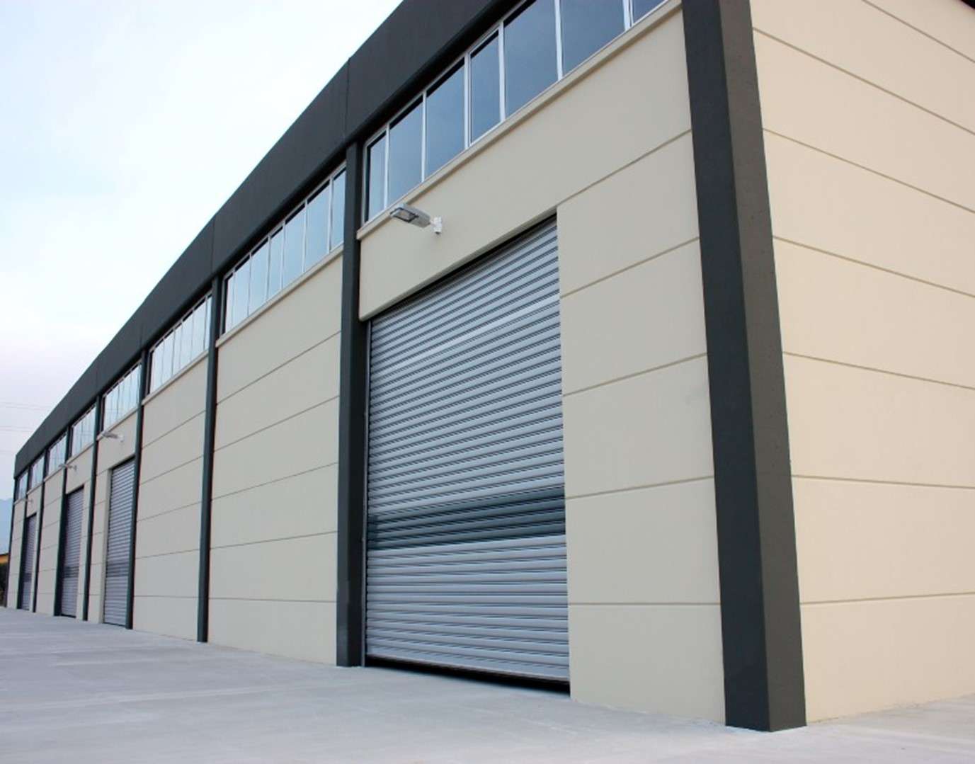 Commercial garage doors at a business park in Jacksonville, FL