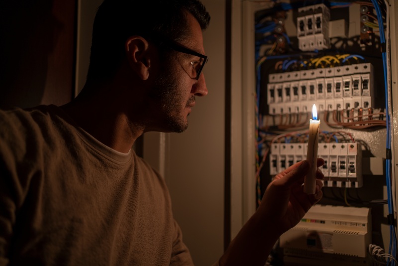 Technician inspecting an electrical panel during a power issue in Jacksonville, FL