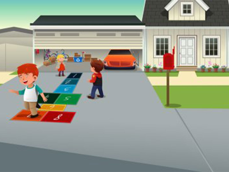 cartoon of kids playing on the driveway