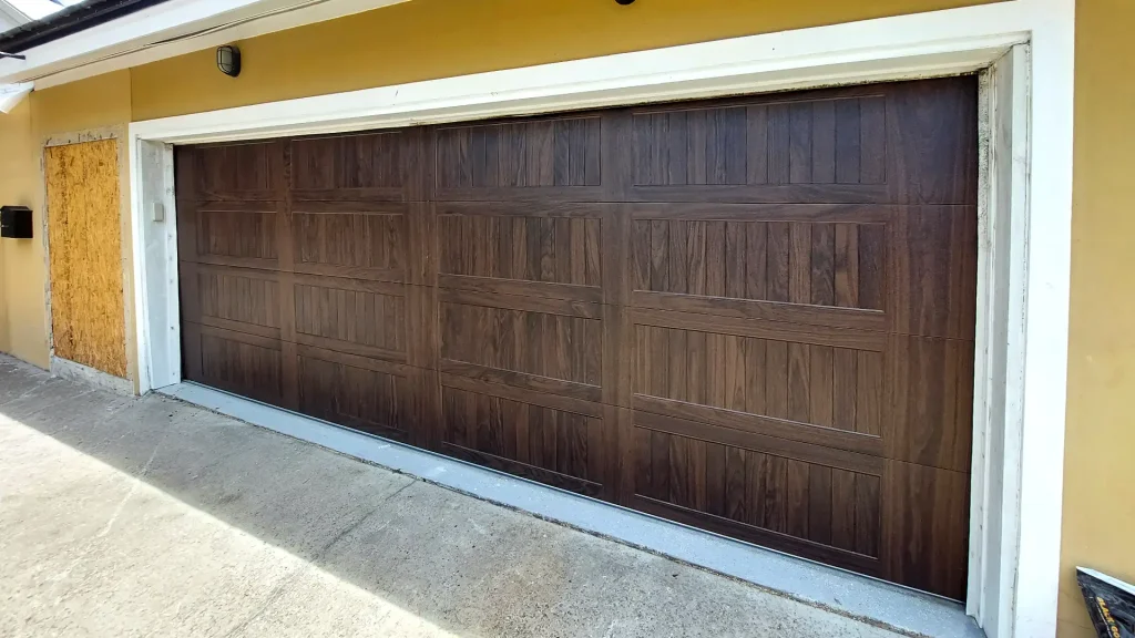 long-stamped carriage house garage door